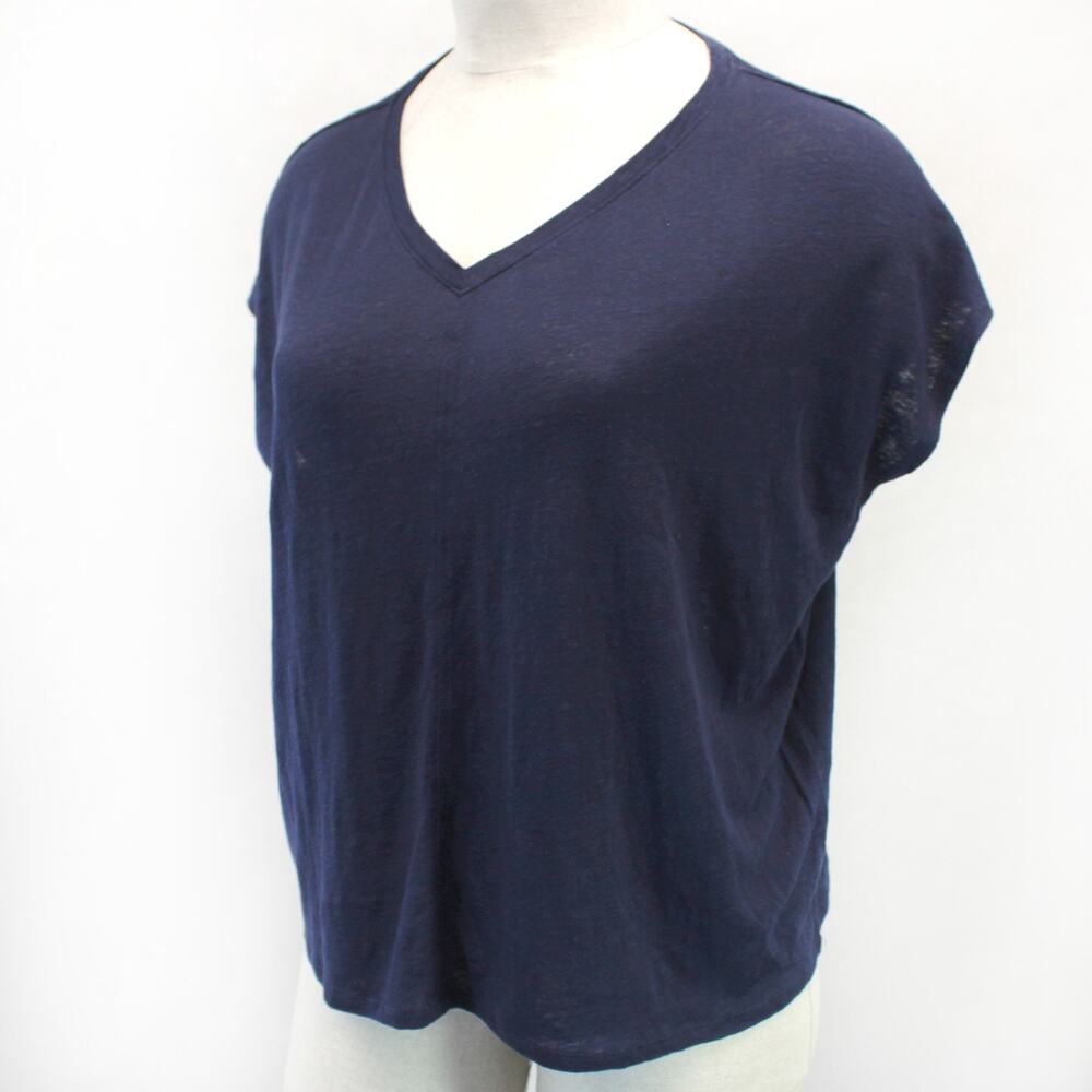 Eileen Fisher Plus Navy 100% Linen V-Neck Bat Sleeve T-Shirt Top Minimalist 1X